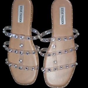 Steve Madden Women's Tan Sandals with Silver Accents
